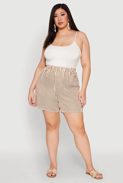 Womens Plus Size High Waisted Striped Shorts, Orange, Size 3X