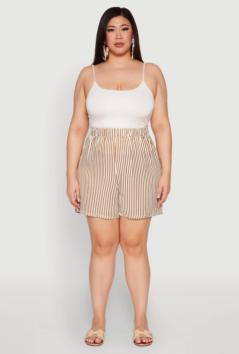 Womens Plus Size High Waisted Striped Shorts, Orange, Size 3X