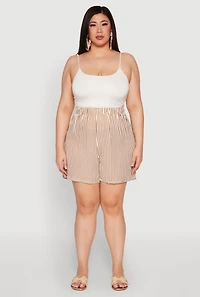 Womens Plus Size High Waisted Striped Shorts, Orange, Size 3X