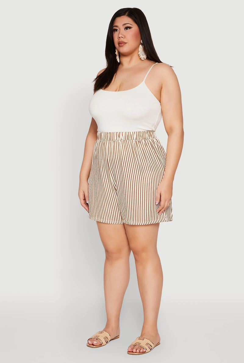 Womens Plus Size High Waisted Striped Shorts, Orange, Size 3X
