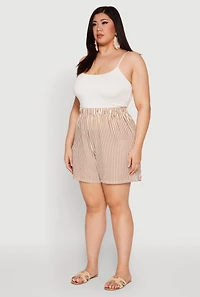 Womens Plus Size High Waisted Striped Shorts, Orange, Size 3X