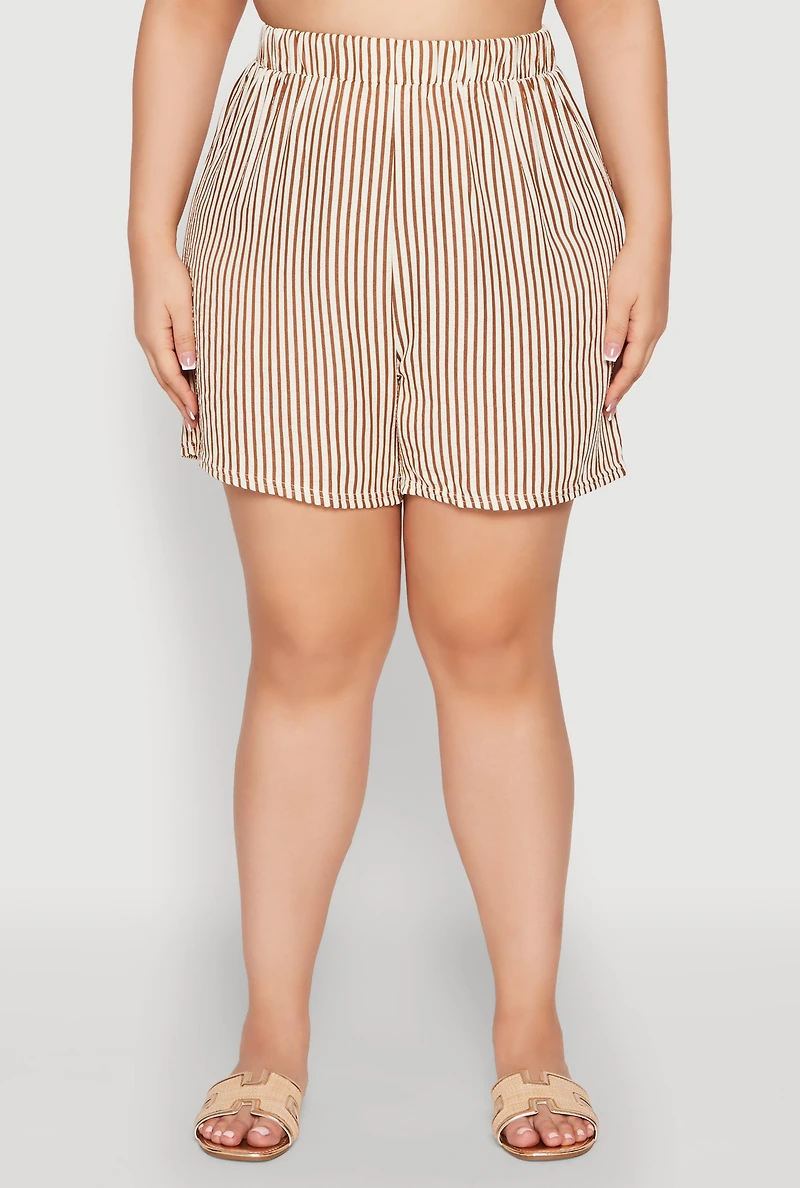 Womens Plus Size High Waisted Striped Shorts, Orange, Size 3X