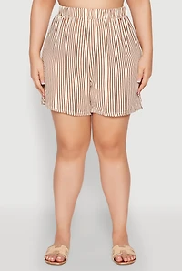 Womens Plus Size High Waisted Striped Shorts, Orange, Size 3X