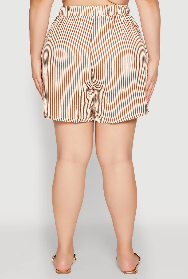 Womens Plus Size High Waisted Striped Shorts, Orange, Size 3X