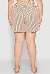 Womens Plus Size High Waisted Striped Shorts, Orange, Size 3X