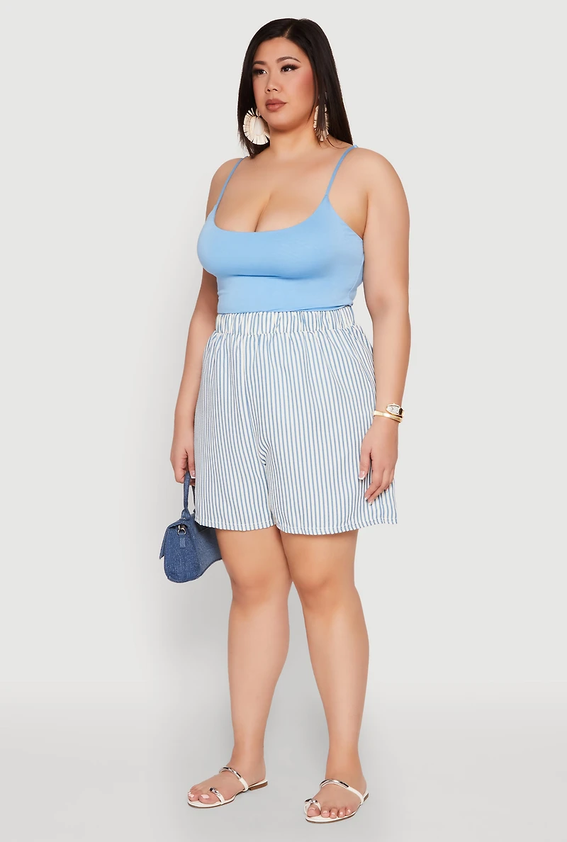 Womens Plus High Waisted Striped Shorts, 1X