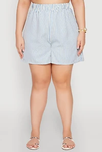 Womens Plus High Waisted Striped Shorts, 1X