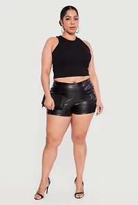 Plus Faux Leather High Waisted Lace Up Shorts