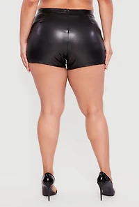 Plus Faux Leather High Waisted Lace Up Shorts