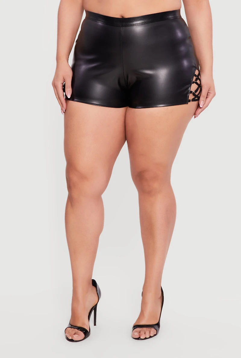 Plus Side Caged Faux Leather Shorts