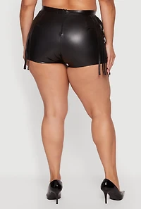 Plus Faux Leather Lace Up Front Fringe Side Shorts