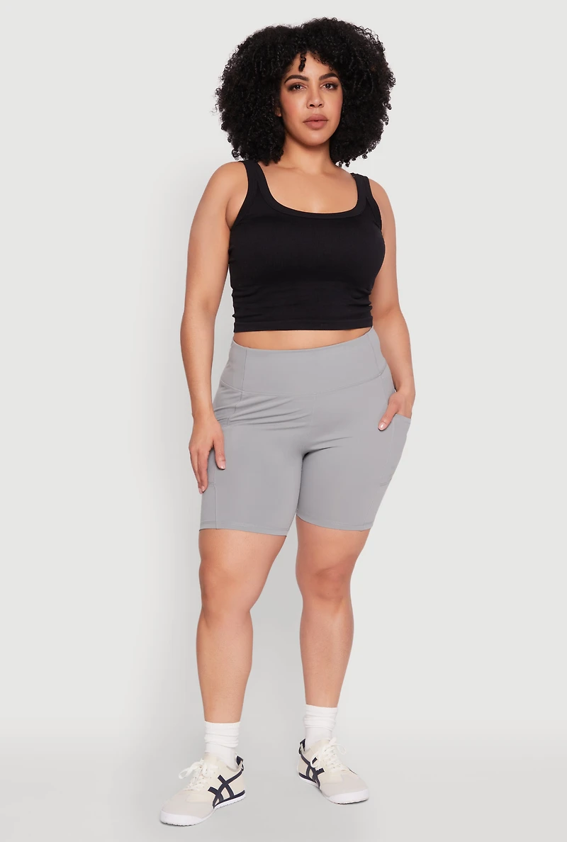 Womens Plus Size Cell Phone Pocket Snatched Bike Shorts, Grey, Size 1X