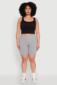 Womens Plus Size Cell Phone Pocket Snatched Bike Shorts, Grey, Size 1X