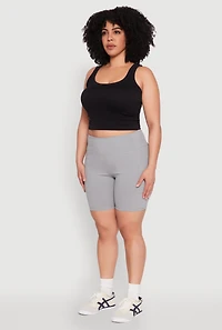 Womens Plus Size Cell Phone Pocket Snatched Bike Shorts, Grey, Size 2X
