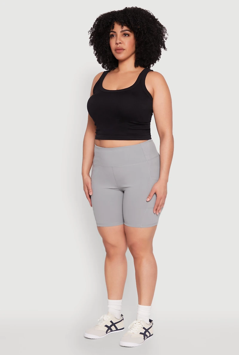 Womens Plus Size Cell Phone Pocket Snatched Bike Shorts, Grey, Size 1X