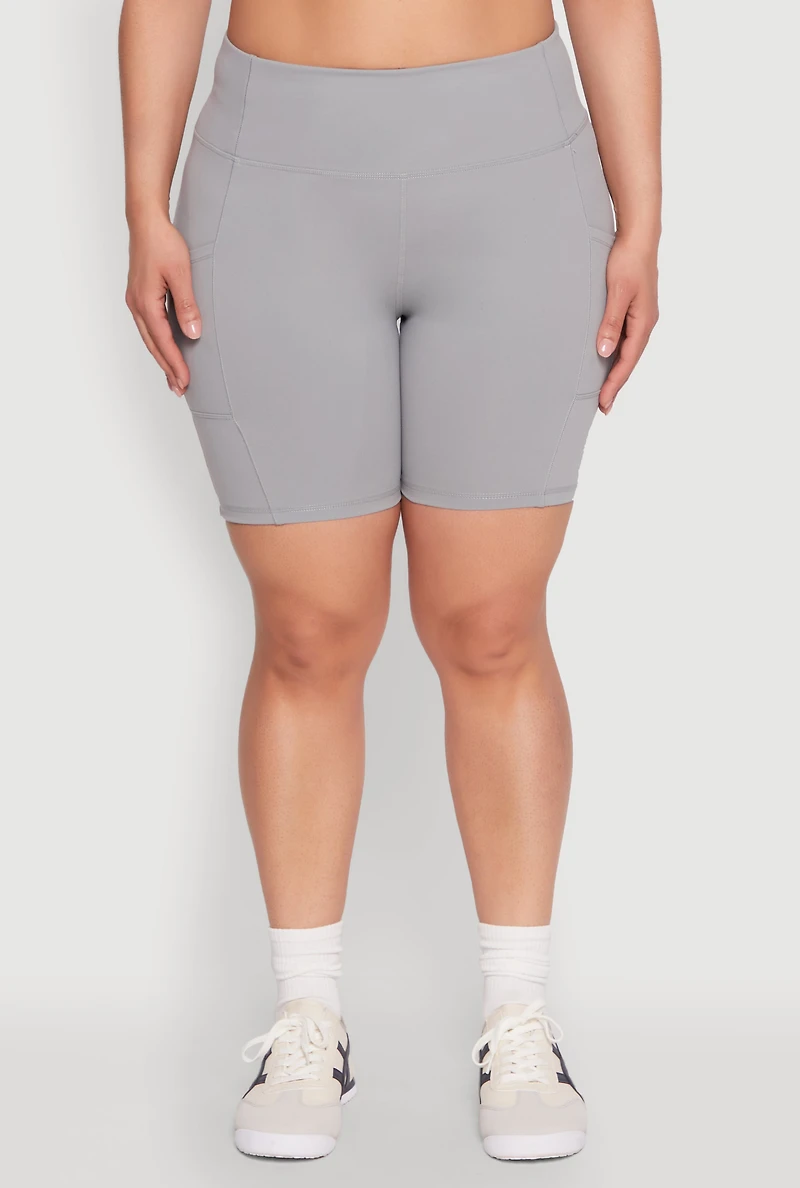 Womens Plus Size Cell Phone Pocket Snatched Bike Shorts, Grey, Size 2X