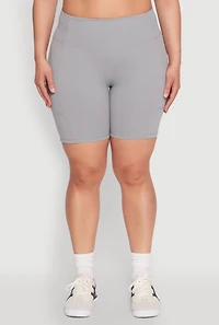 Womens Plus Size Cell Phone Pocket Snatched Bike Shorts, Grey, Size 1X