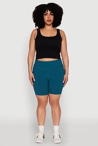 Womens Plus Size Cell Phone Pocket Snatched Bike Shorts, Blue, Size 3X