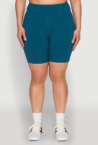 Womens Plus Size Cell Phone Pocket Snatched Bike Shorts, Blue, Size 3X