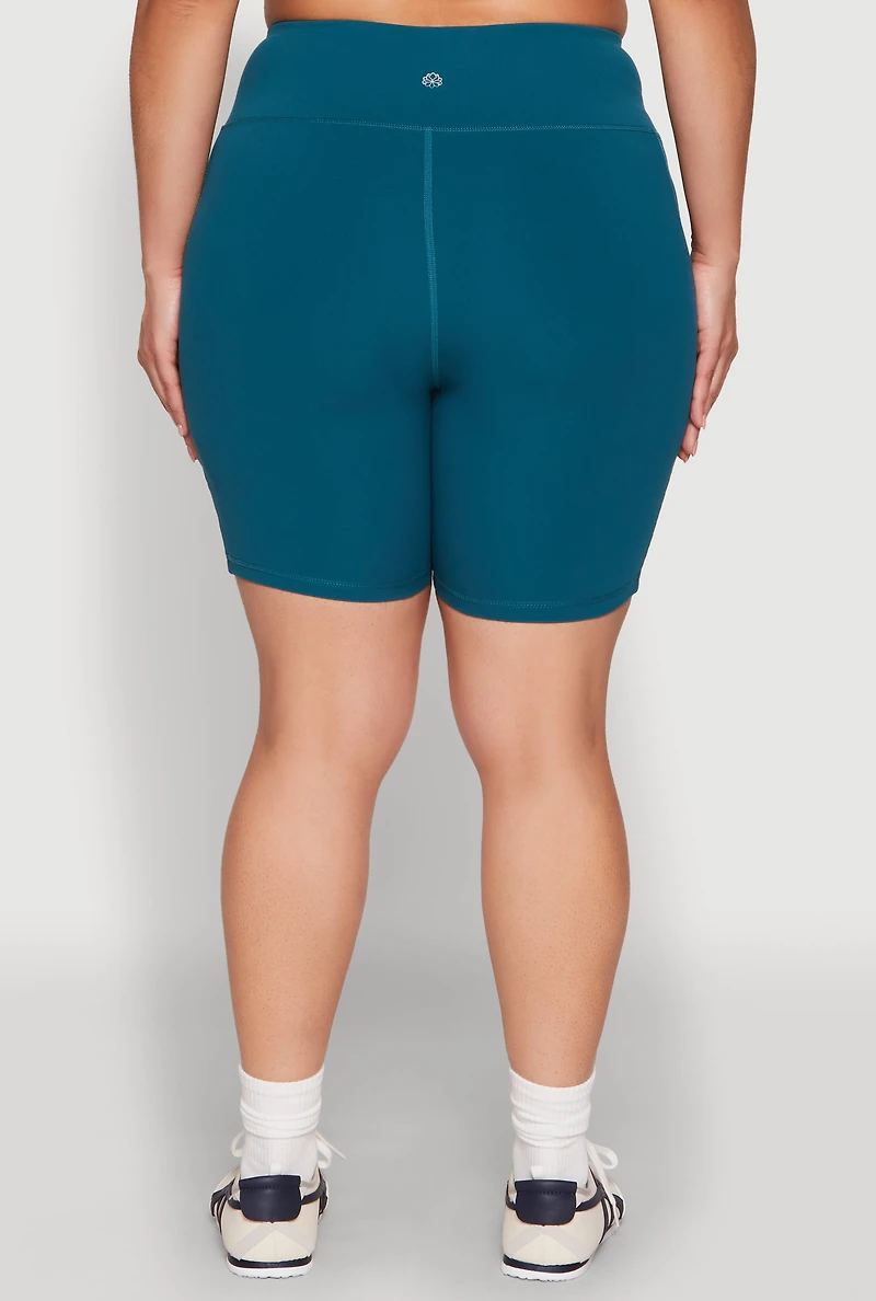 Womens Plus Size Cell Phone Pocket Snatched Bike Shorts, Blue, Size 3X