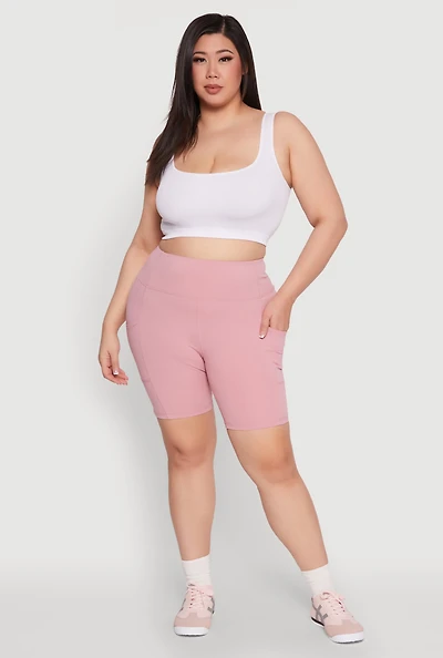Womens Plus Size Cell Phone Pocket Snatched Bike Shorts, Pink, Size 3X