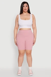 Womens Plus Size Cell Phone Pocket Snatched Bike Shorts, Pink, Size 3X