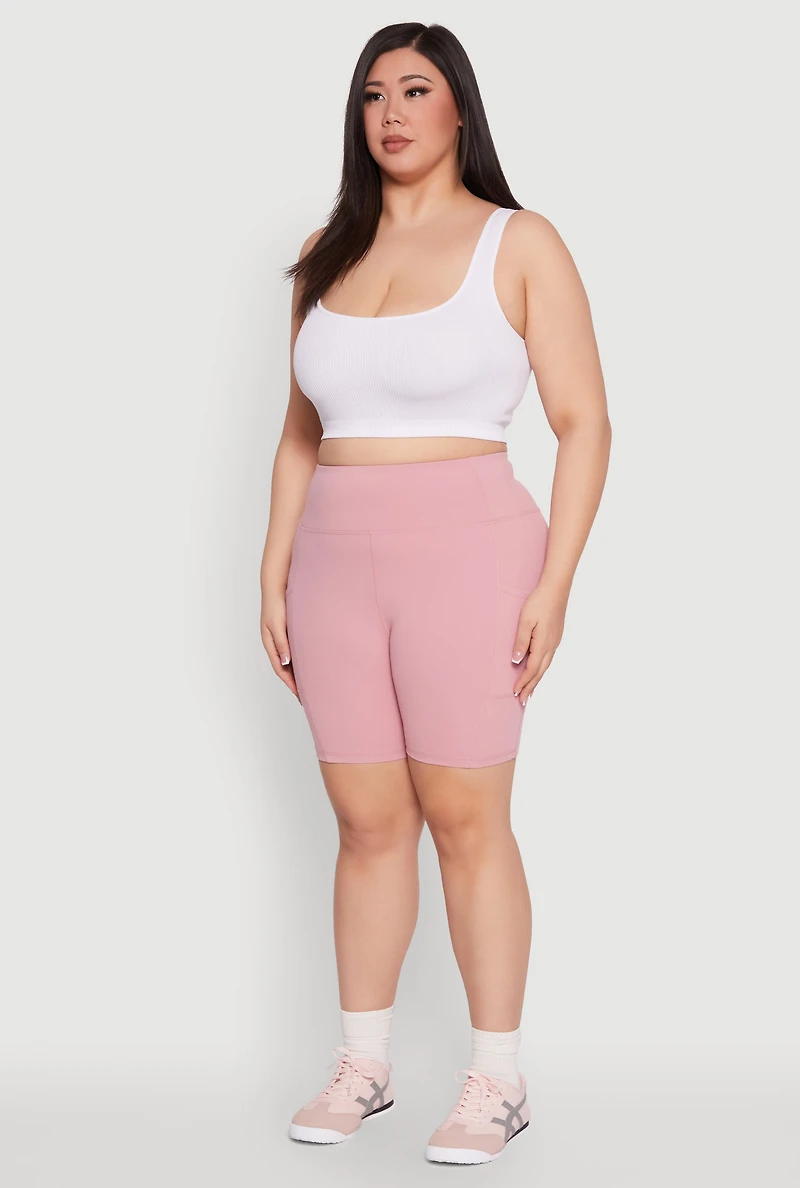 Womens Plus Size Cell Phone Pocket Snatched Bike Shorts, Pink, Size 3X