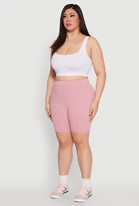 Womens Plus Size Cell Phone Pocket Snatched Bike Shorts, Pink, Size 3X