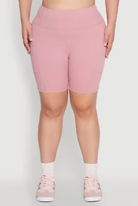 Womens Plus Size Cell Phone Pocket Snatched Bike Shorts, Pink, Size 3X