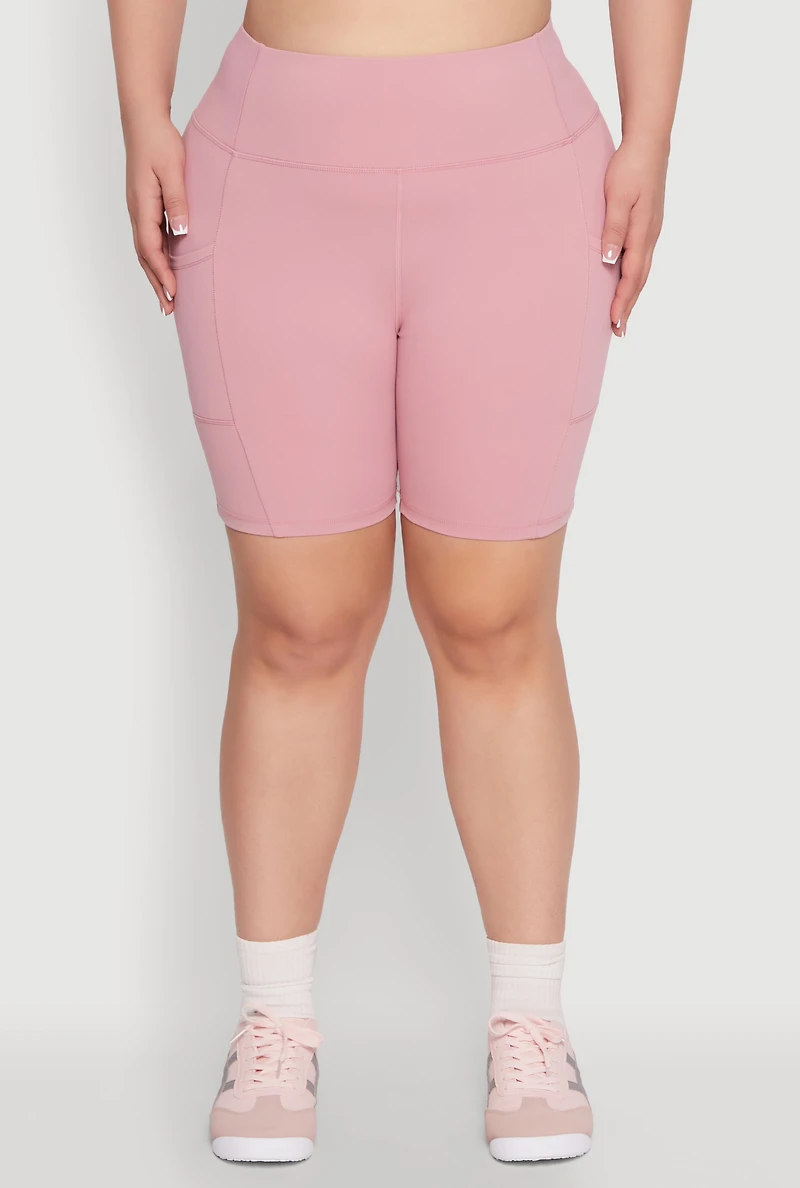 Womens Plus Size Cell Phone Pocket Snatched Bike Shorts, Pink, Size 2X