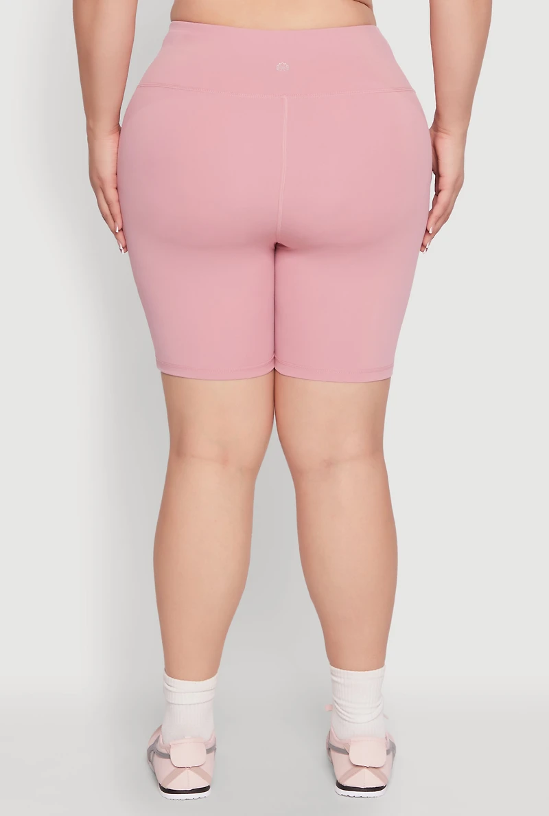 Womens Plus Size Cell Phone Pocket Snatched Bike Shorts, Pink, Size 3X