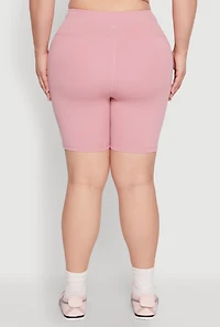 Womens Plus Size Cell Phone Pocket Snatched Bike Shorts, Pink, Size 3X