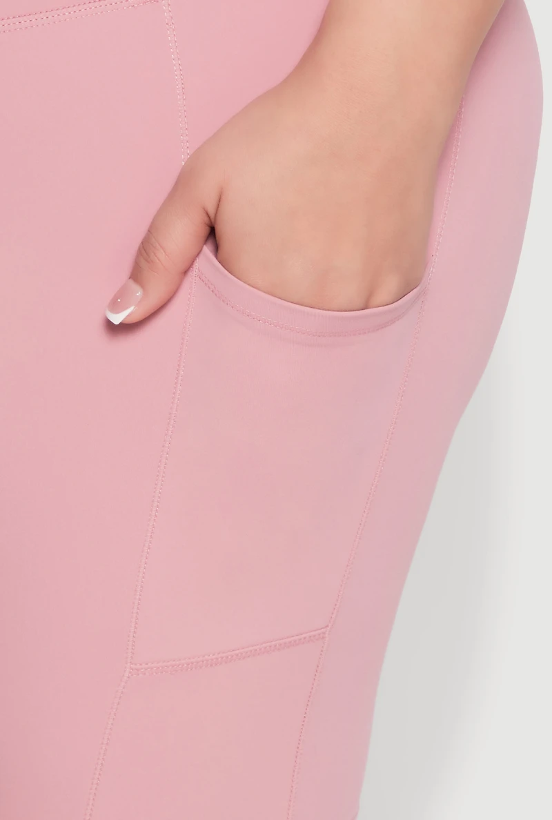 Womens Plus Size Cell Phone Pocket Snatched Bike Shorts, Pink, Size 3X