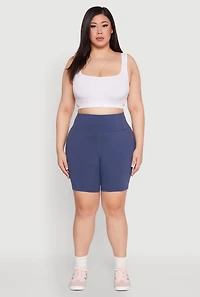 Womens Plus Cell Phone Pocket Snatched Bike Shorts, Blue,