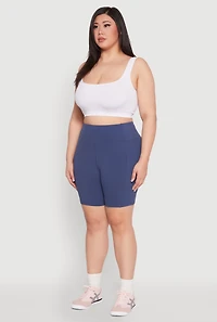 Womens Plus Size Cell Phone Pocket Snatched Bike Shorts, Blue, Size 2X