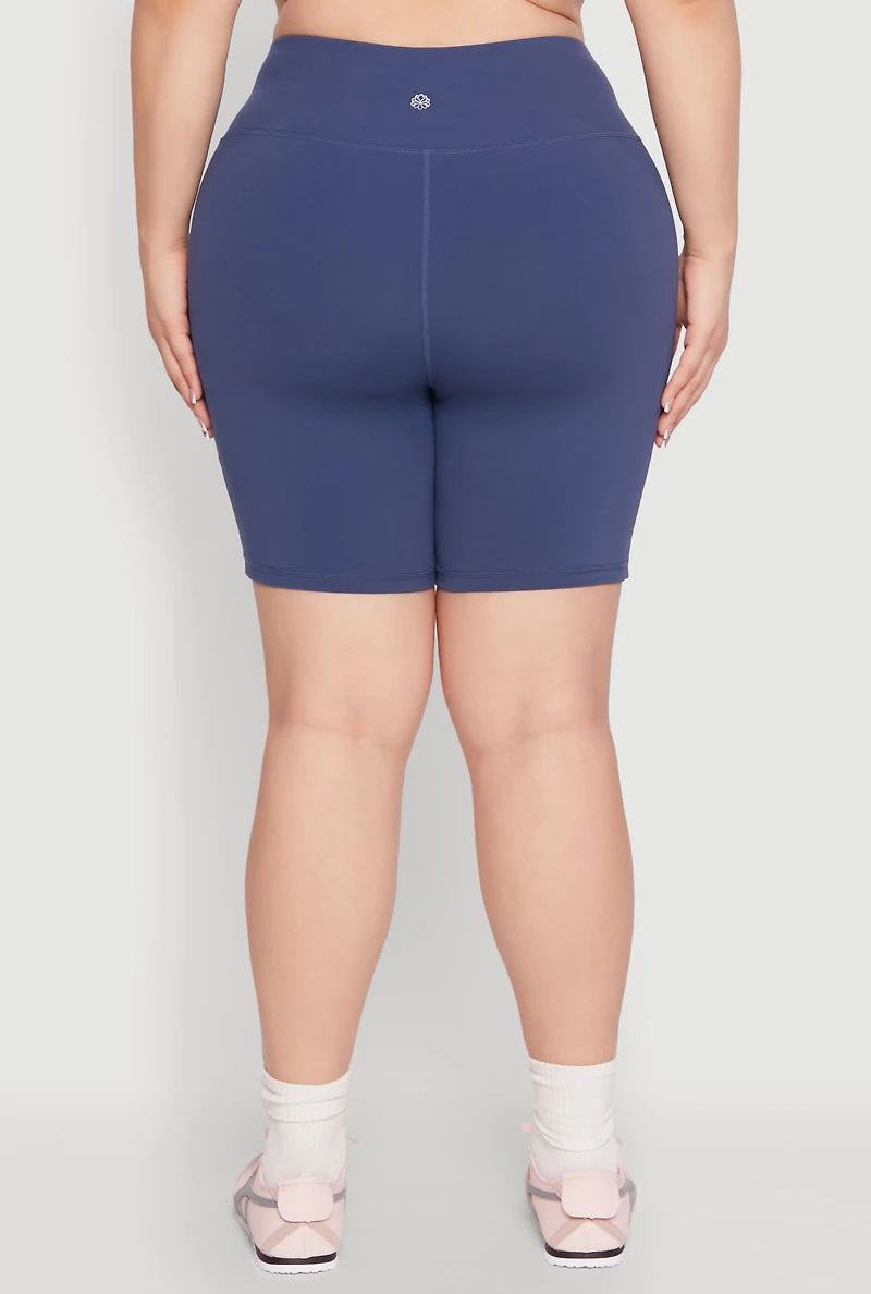 Womens Plus Cell Phone Pocket Snatched Bike Shorts, Blue,