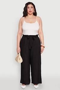 Plus Paper Bag Waist Belted Pants