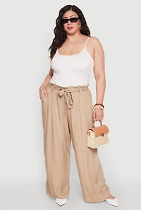 Womens Plus Paper Bag Waist Belted Pants, 2X