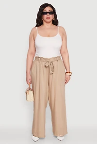 Womens Plus Paper Bag Waist Belted Pants, 2X