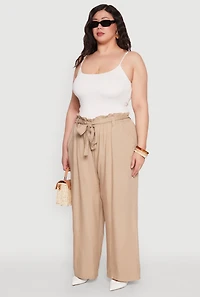 Womens Plus Paper Bag Waist Belted Pants, 2X