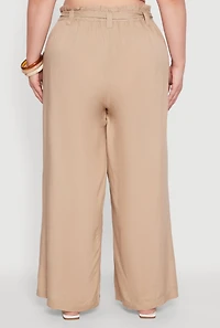 Womens Plus Paper Bag Waist Belted Pants, 2X