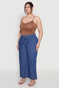 Womens Plus Size Chambray Tie Waist Belted Pants, Blue, Size 3X