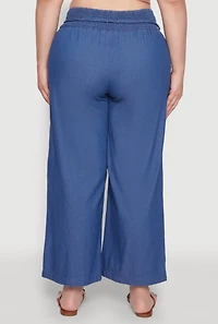 Womens Plus Size Chambray Tie Waist Belted Pants, Blue, Size 3X