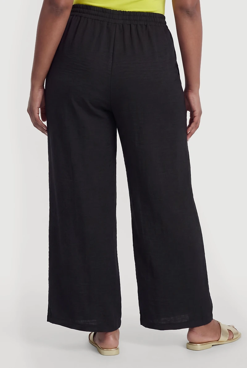 Plus Drawstring Waist Wide Leg Casual Pants