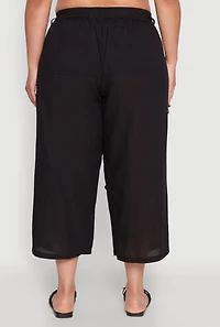 Womens Plus Size Tie Cargo Pocket Capri Pants, Black, Size 1X