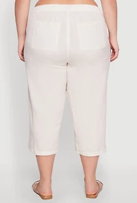 Womens Plus Size Tie Cargo Pocket Capri Pants, White, Size 1X