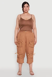 Womens Plus Tie Cargo Pocket Capri Pants, 1X