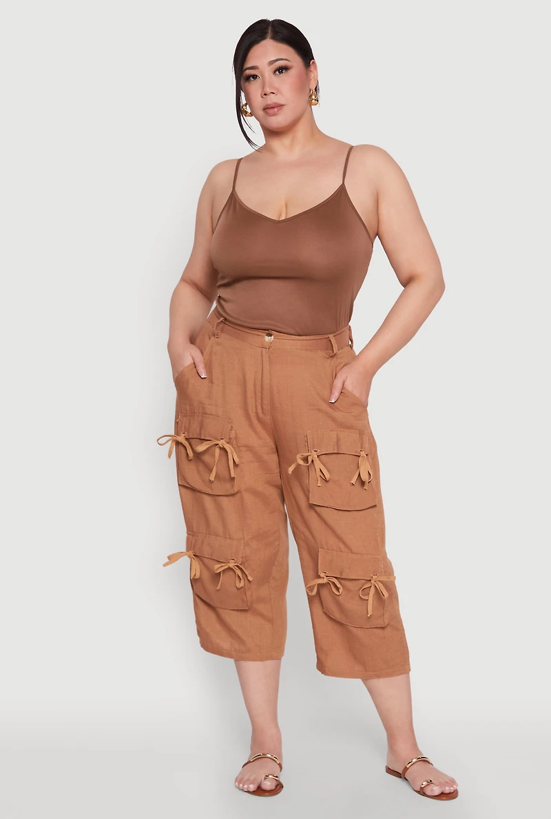 Womens Plus Tie Cargo Pocket Capri Pants, 2X