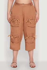 Womens Plus Tie Cargo Pocket Capri Pants, 1X