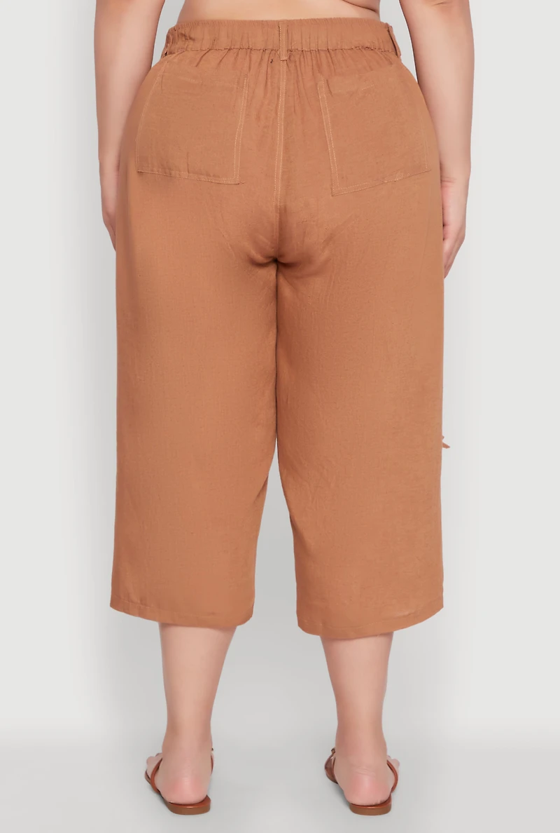 Womens Plus Tie Cargo Pocket Capri Pants, 2X